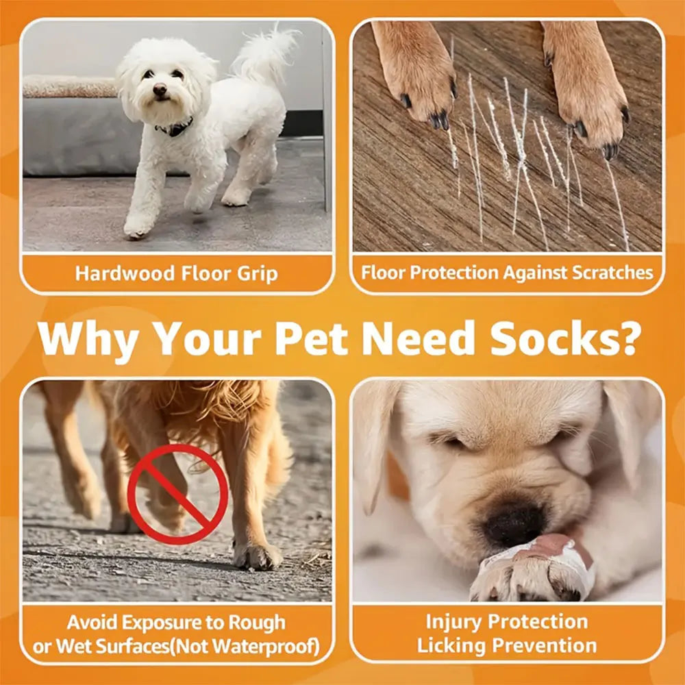 4-Pack of Non-Slip Dog Socks to Prevent Licking and Biting of Hard Wooden Floors, Strong Grip, Paw Protection, Anti-Scratch, Double-Sided Anti-Slip Dog Socks