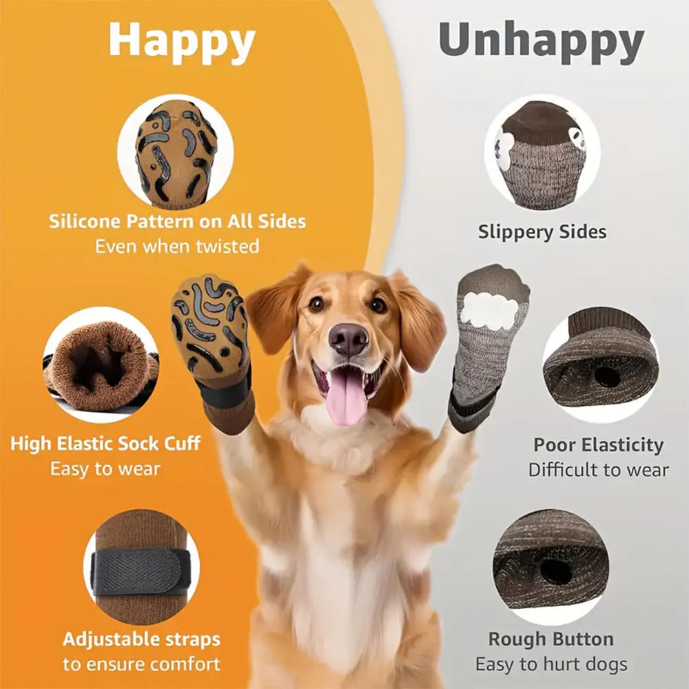 4-Pack of Non-Slip Dog Socks to Prevent Licking and Biting of Hard Wooden Floors, Strong Grip, Paw Protection, Anti-Scratch, Double-Sided Anti-Slip Dog Socks