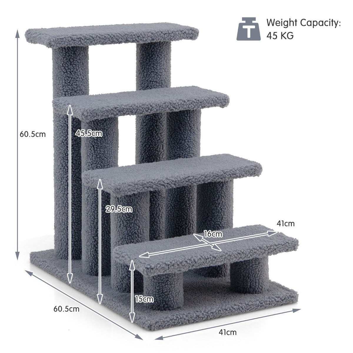 NNECW 4-Step Pet Stairs with Portable Design for Cats and Dogs-Grey