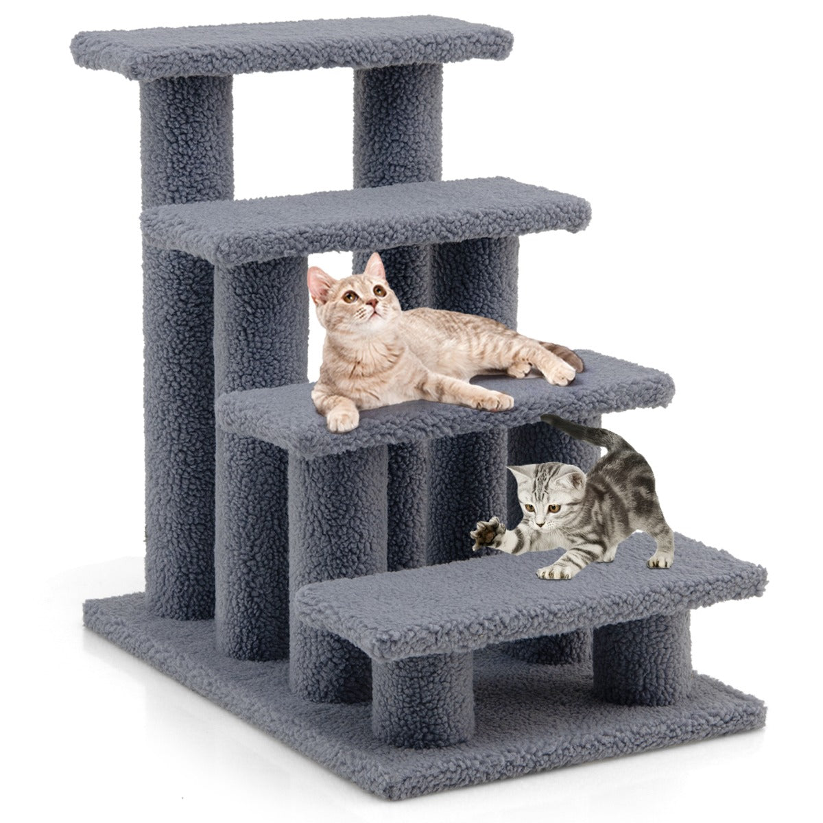 NNECW 4-Step Pet Stairs with Portable Design for Cats and Dogs-Grey