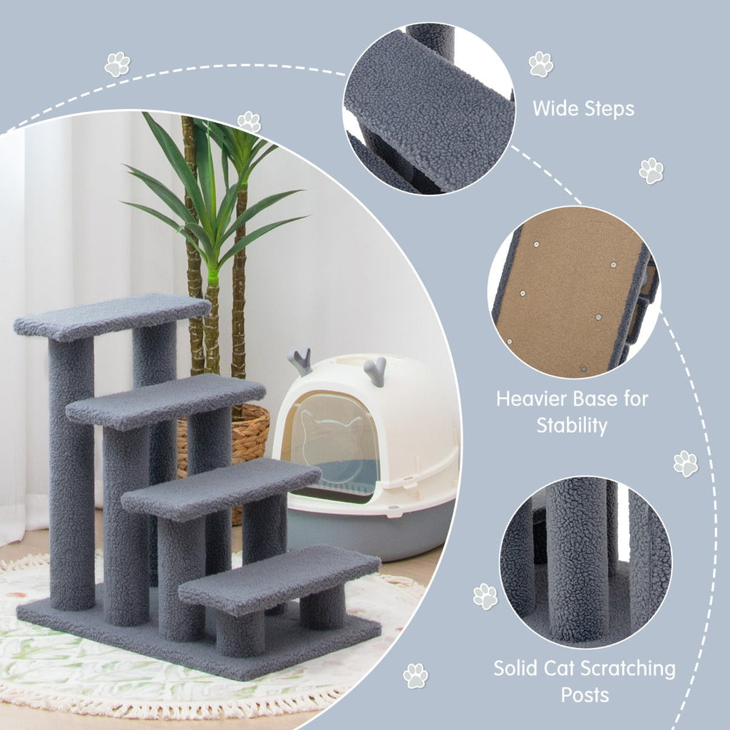 NNECW 4-Step Pet Stairs with Portable Design for Cats and Dogs-Grey